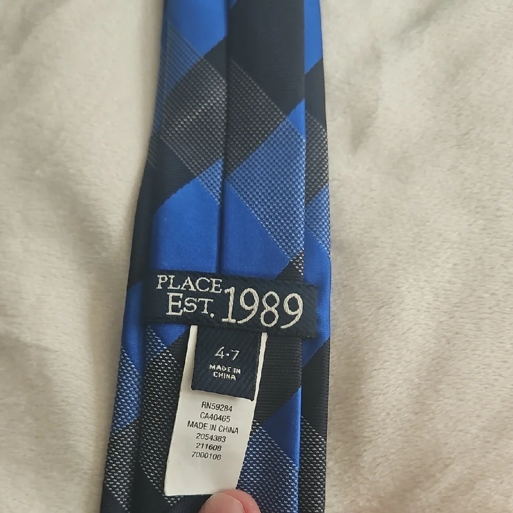 Place Blue and Black Striped Clip-On Tie